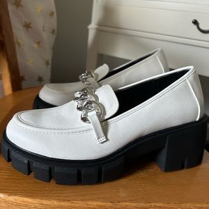 White Chunky Loafers with Chain Detail